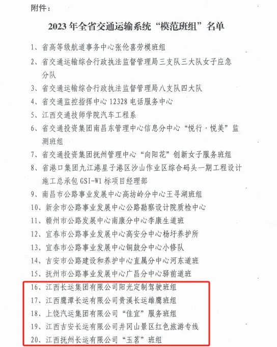 江西长运五个班组获得省交通系蚦hang澳７栋嘧椤背莆